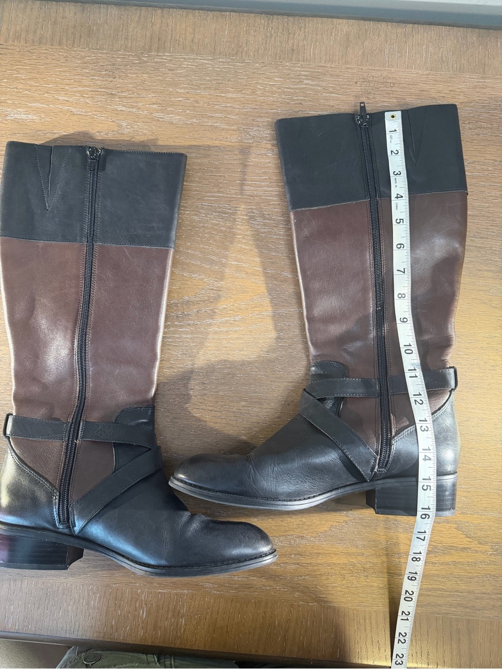 Ralph Lauren Two-Tone Brown and Black Leather Riding Boots - Picture 8 of 9
